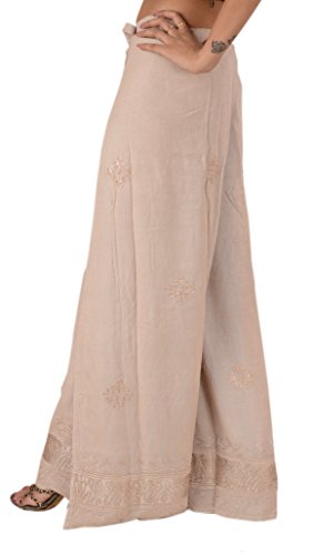 Sanskriti  Rayon Embroidered Aladdin Pant, One Size, Cream_