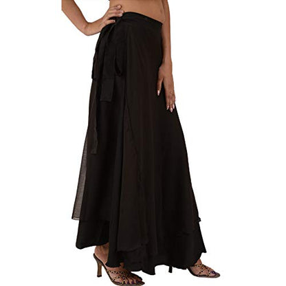 Sanskriti Vintage Beach Long Moss Crepe Evening Wraparound Skirt