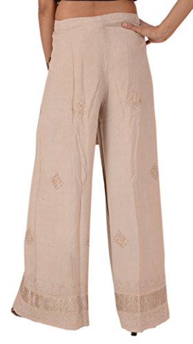 Sanskriti  Rayon Embroidered Aladdin Pant, One Size, Cream_