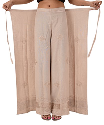 Sanskriti  Rayon Embroidered Aladdin Pant, One Size, Cream_