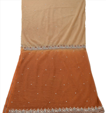 Sanskriti Vintage Dupatta Long Stole Net Mesh Brown Hijab Hand Beaded Wrap Veil