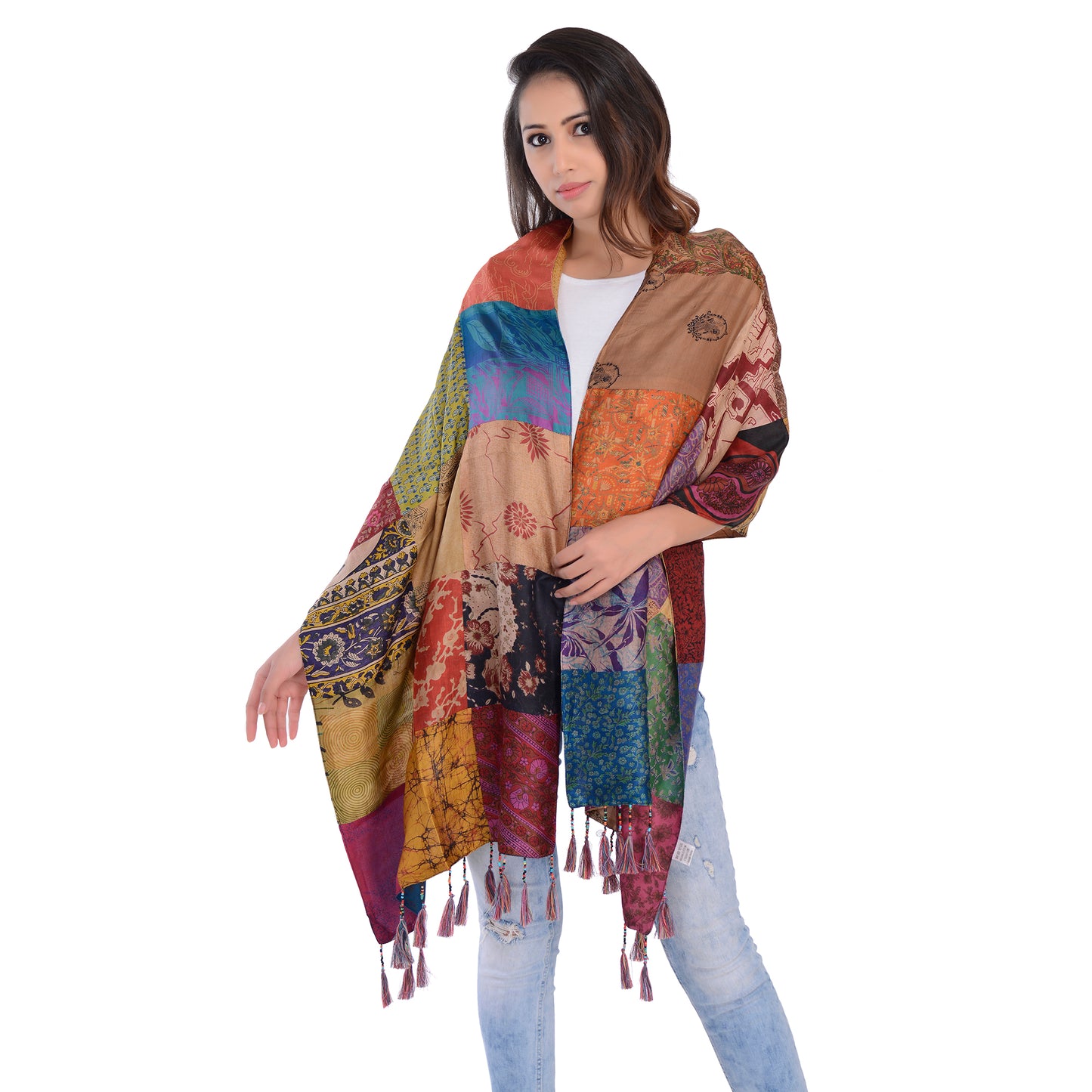 Sanskriti Vintage Beautiful Handmade Patchwork long Scarf Head Wrap Stole Dupatta