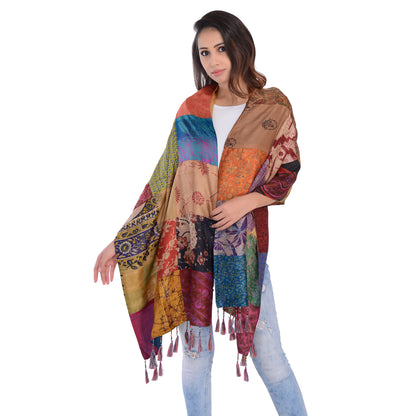 Sanskriti Vintage Beautiful Handmade Patchwork long Scarf Head Wrap Stole Dupatta