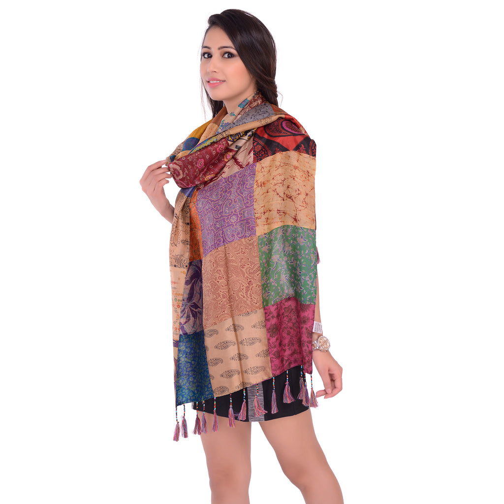 Sanskriti Vintage Beautiful Handmade Patchwork long Scarf Head Wrap Stole Dupatta