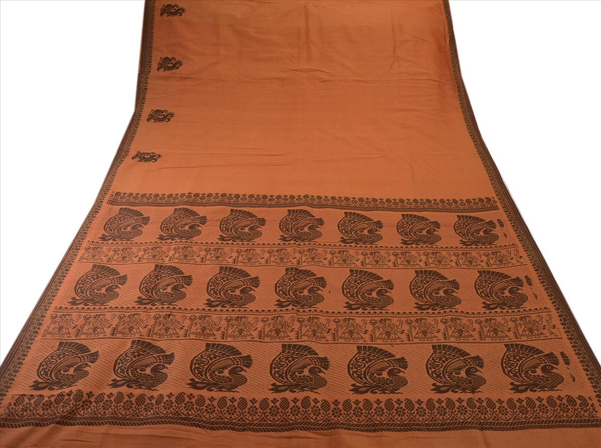 Sanskriti Vintage Indian Saree Art Silk Woven Orange Craft Fabric Baluchari Sari