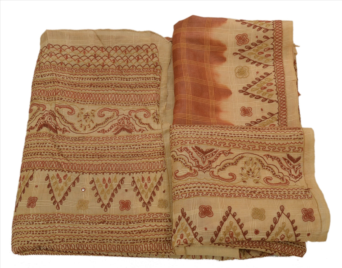 SANSKRITI VINTAGE INDIAN SAREE PURE SILK FABRIC SARI HAND EMBROIDERED WOVEN