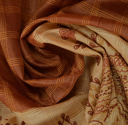 SANSKRITI VINTAGE INDIAN SAREE PURE SILK FABRIC SARI HAND EMBROIDERED WOVEN