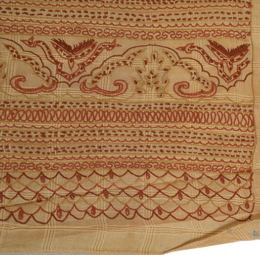 SANSKRITI VINTAGE INDIAN SAREE PURE SILK FABRIC SARI HAND EMBROIDERED WOVEN