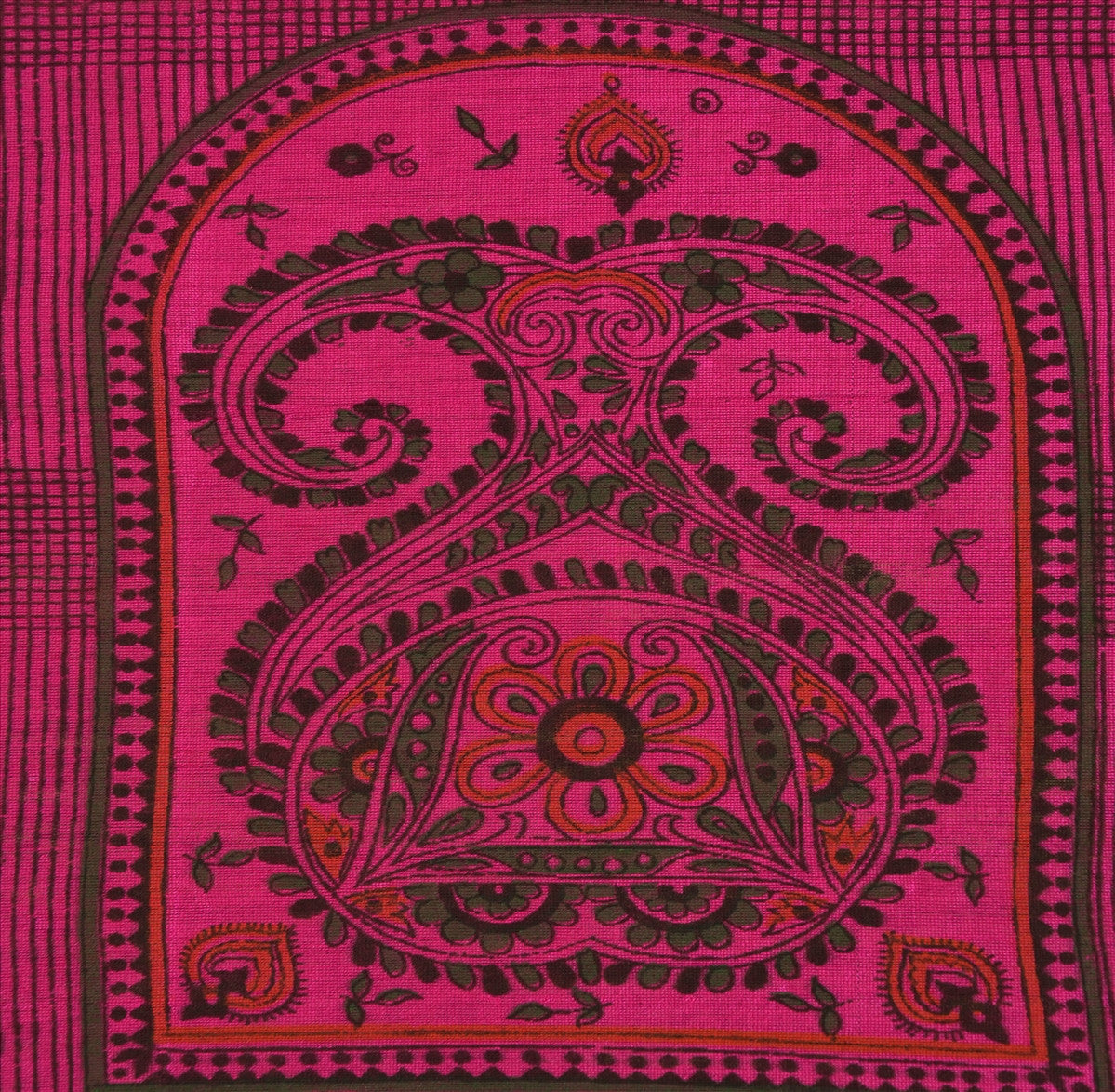 SANSKRITI VINTAGE INDIAN SAREE ART SILK BROWN PINK SARI FABRIC PAINTED ELEPHANT