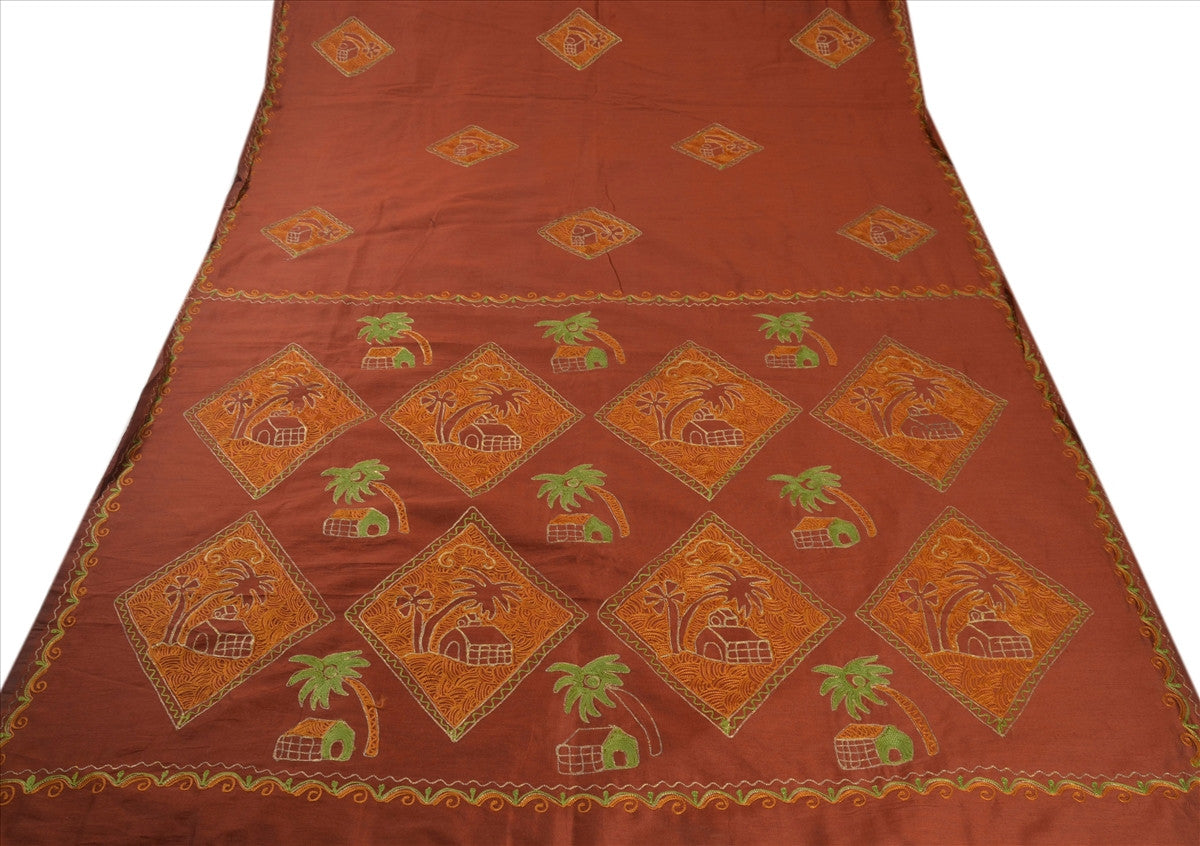 SANSKRITI VINTAGE INDIAN SAREE ART SILK SARI FABRIC HAND EMBROIDERED HUT ZARI