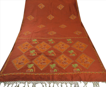 SANSKRITI VINTAGE INDIAN SAREE ART SILK SARI FABRIC HAND EMBROIDERED HUT ZARI