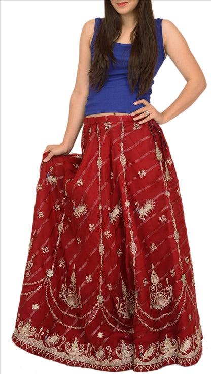 Sanskriti Vintage Indian Bollywood Women Long Skirt Hand Beaded Maroon M Size Lehenga