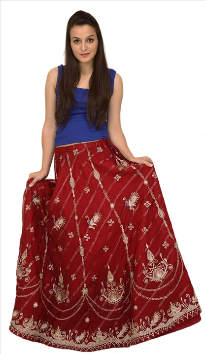 Sanskriti Vintage Indian Bollywood Women Long Skirt Hand Beaded Maroon M Size Lehenga