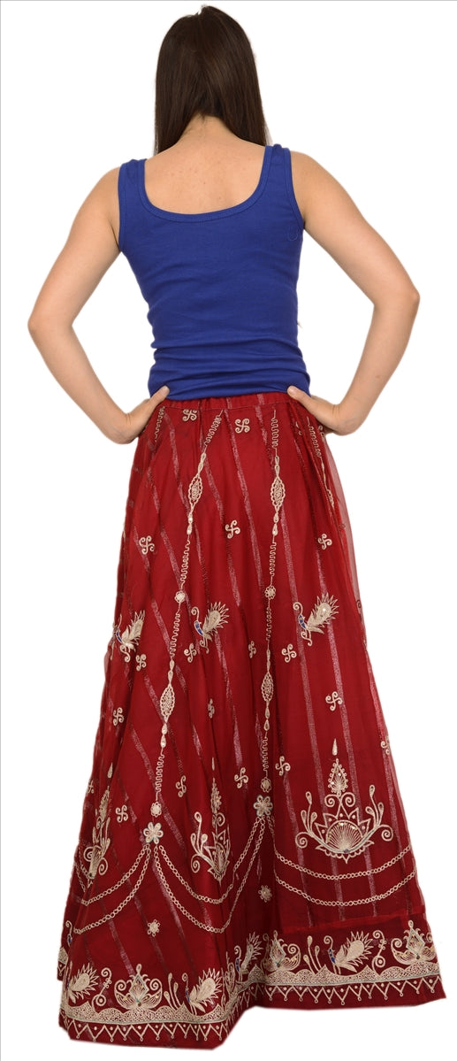 Sanskriti Vintage Indian Bollywood Women Long Skirt Hand Beaded Maroon M Size Lehenga