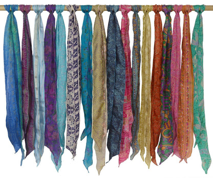 Sanskriti Vintage Recycle Sari Sashes Head Wrap Neck Tie Scarf Pure Silk Belt Fabric, 70 Inch Long Craft Essentials