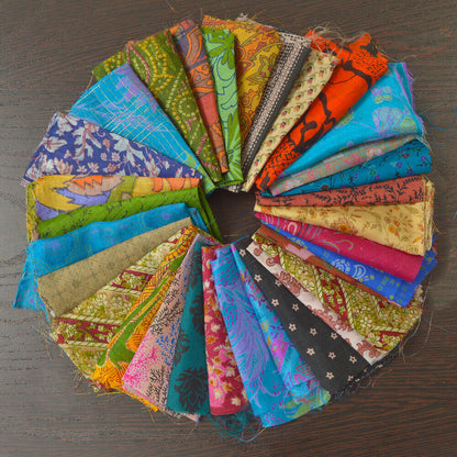 Sanskriti Vintage Recycle Silk Sari Remnants, Fat Quarters, Fabric Squares and Scraps