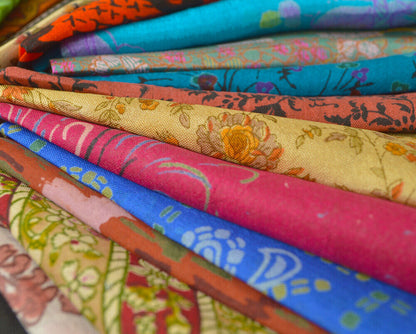 Sanskriti Vintage Recycle Silk Sari Remnants, Fat Quarters, Fabric Squares and Scraps