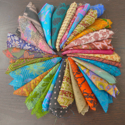 Sanskriti Vintage Recycle Silk Sari Remnants, Fat Quarters, Fabric Squares and Scraps