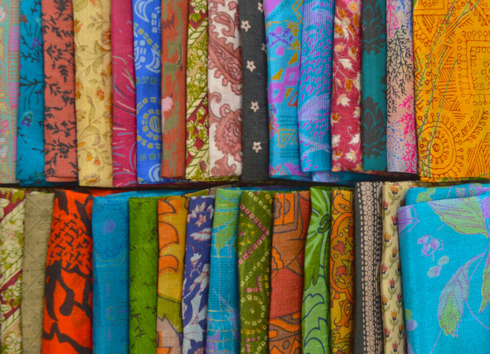 Sanskriti Vintage Recycle Silk Sari Remnants, Fat Quarters, Fabric Squares and Scraps