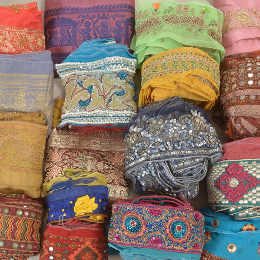 Sanskriti Vintage 1 YD Assorted Sari Borders Antique Handmade Trims Sewing Craft Laces